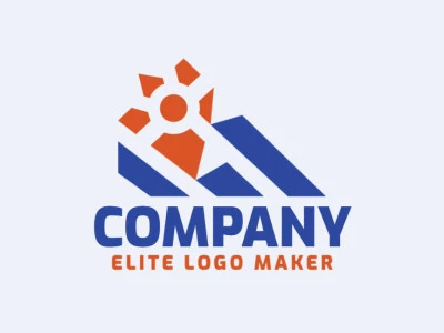 Abstract logo in the shape of a mountain combined with an animal footprint with blue and orange colors.