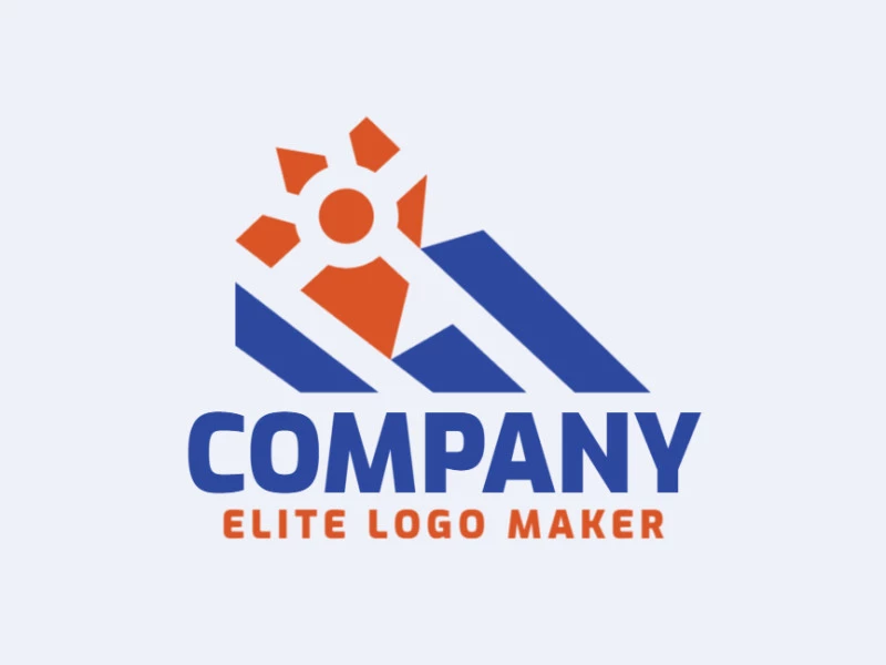 Abstract logo in the shape of a mountain combined with an animal footprint with blue and orange colors.