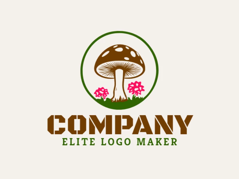 Logo with creative design, forming a mushroom with a circular style and customizable colors.