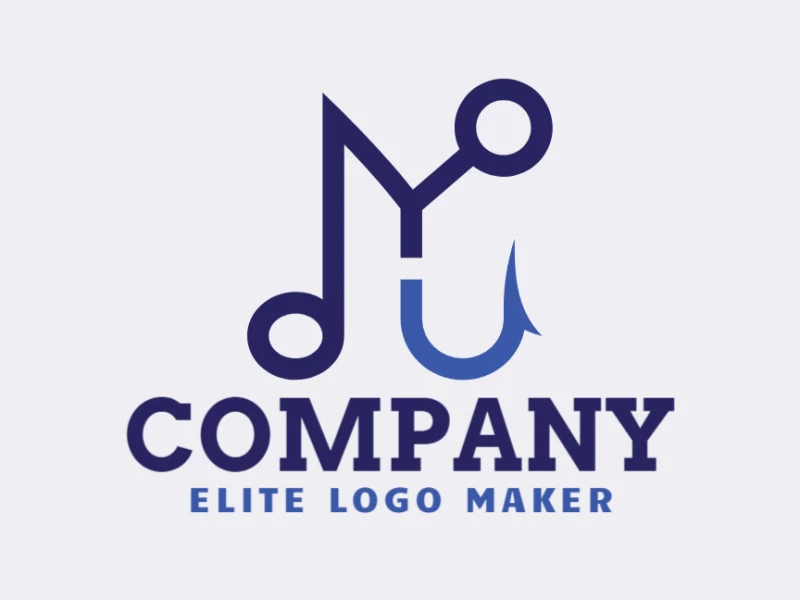 Professional logo in the shape of a musical note combined with a hook, the color used was blue.