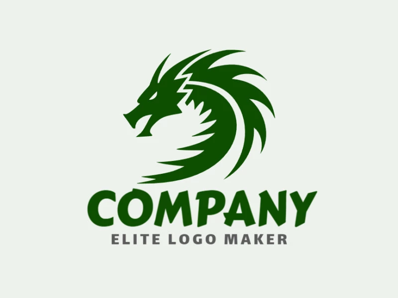 A flexible and skillfully crafted logo in the shape of a mystical dragon with a touch of simple style, where the chosen color is dark green.