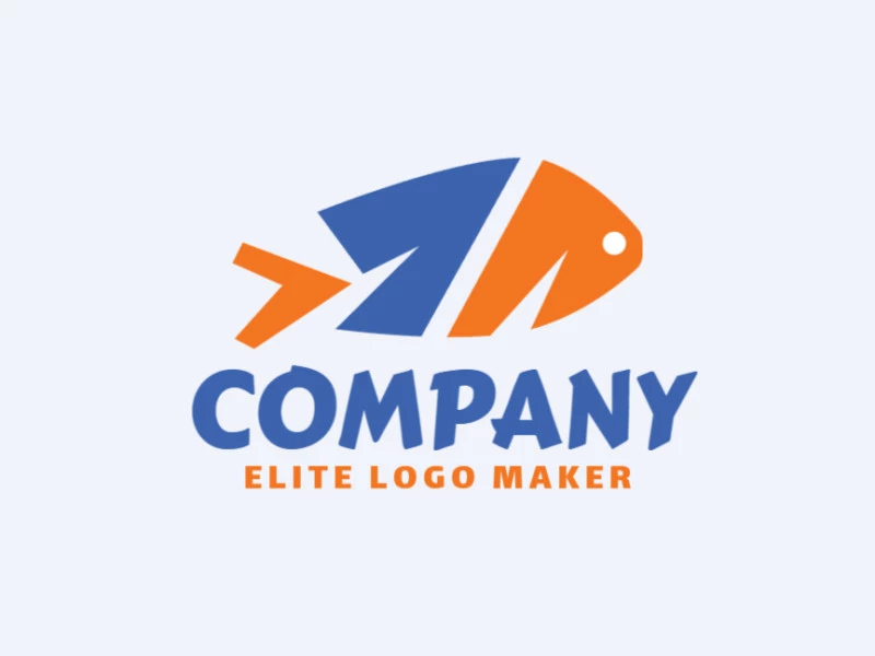 Double meaning logo design consists of the combination of a fish with a shape of a number "1" with orange and blue colors.