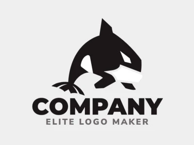 Animal logo design composed of abstract shapes and creative style, forming an orca whale with black and white colors.