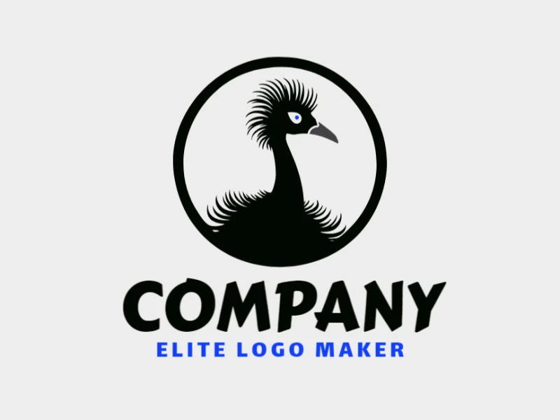 Logo available for sale in the shape of an ostrich with abstract style with blue and black colors.