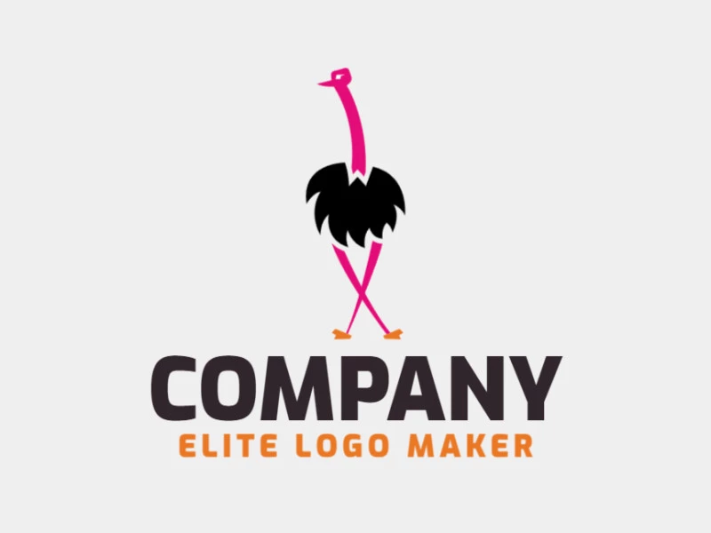 Mascot logo with a refined design forming an ostrich with pink and black colors.