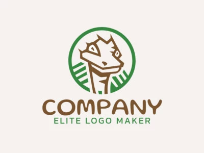 Circular logo design composed of abstract shapes and rectangles forming an ostrich with brown and green colors.