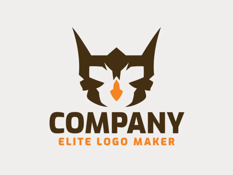 Simple logo composed of abstract shapes forming an owl with brown and orange colors.