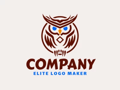 The symmetric logo was created with abstract shapes forming an owl with blue, brown, and orange colors.