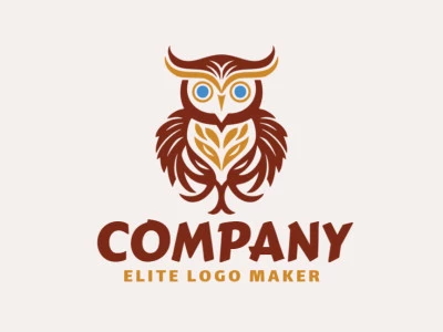 Create your own logo in the shape of an owl with a minimalist style with blue, brown, and yellow colors.