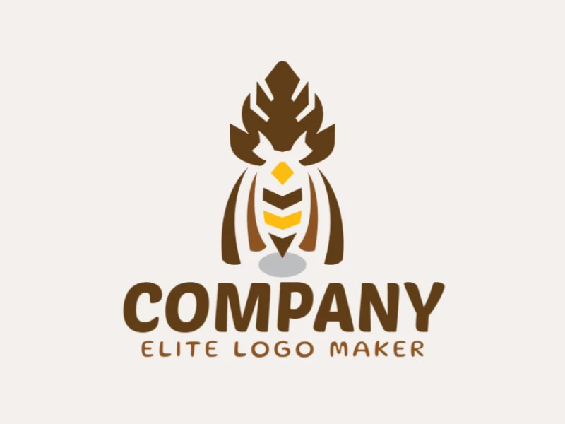 Ready-Made logo with symmetry style and abstract shapes forming an owl with gray, yellow, and brown colors.