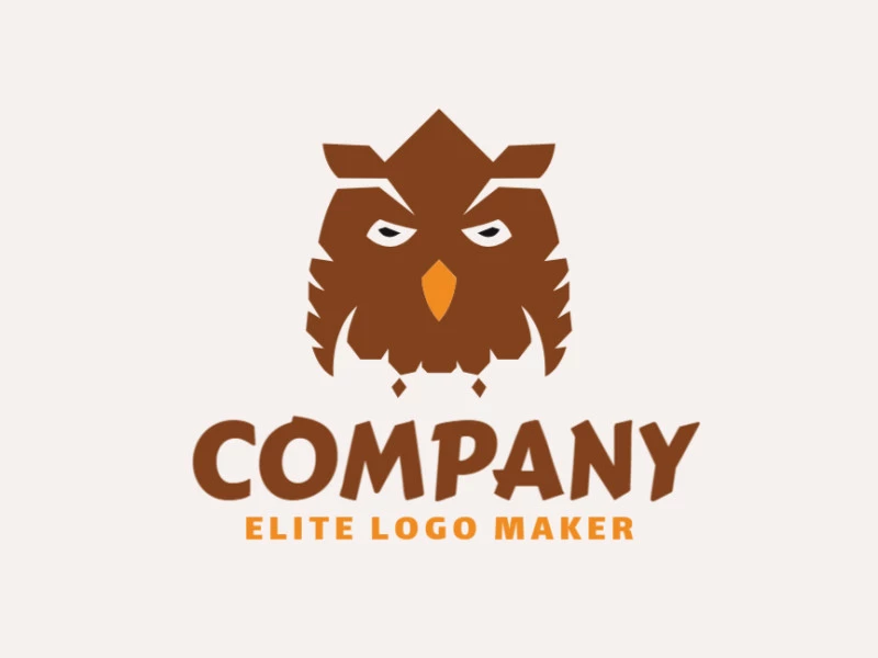 Elegant logo made up of simple shapes forming an owl with symmetry style, the colors used are black, brown, and orange.