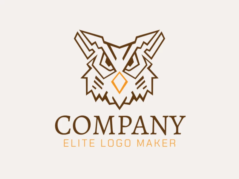 Professional logo composed of stylized shapes forming an owl head with abstract design, the colors used are yellow and brown.