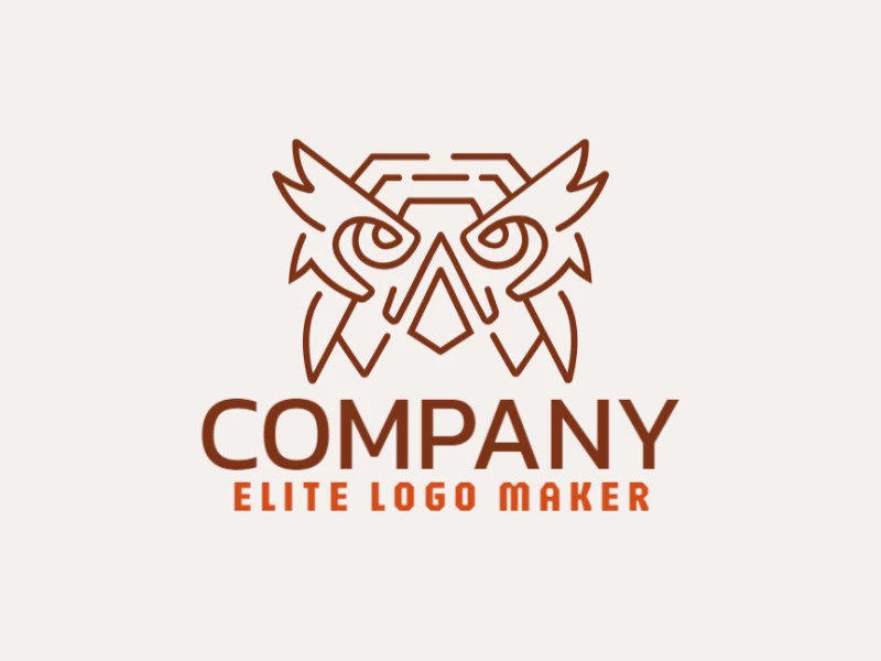 Logo available for sale in the shape of an owl head with monoline design and brown color.