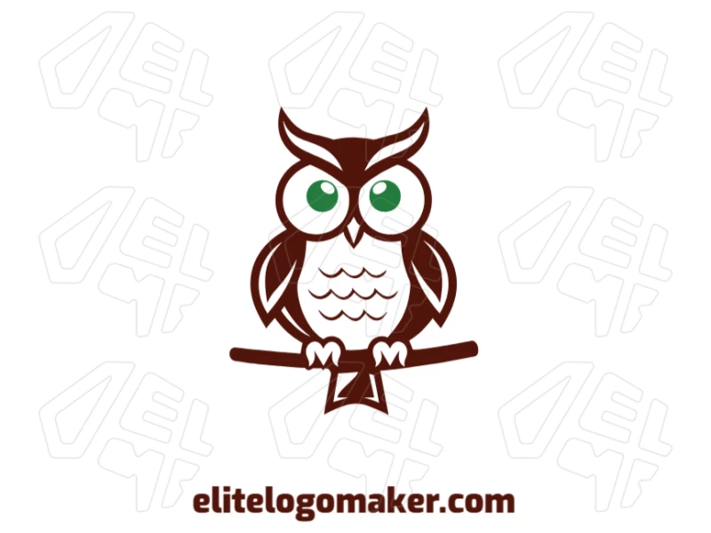Owl With Simple Design And Brown And Green Color - Premium Logo Elegant owl logo with a simple abstract design in brown and green tones, combining charm and minimalism.