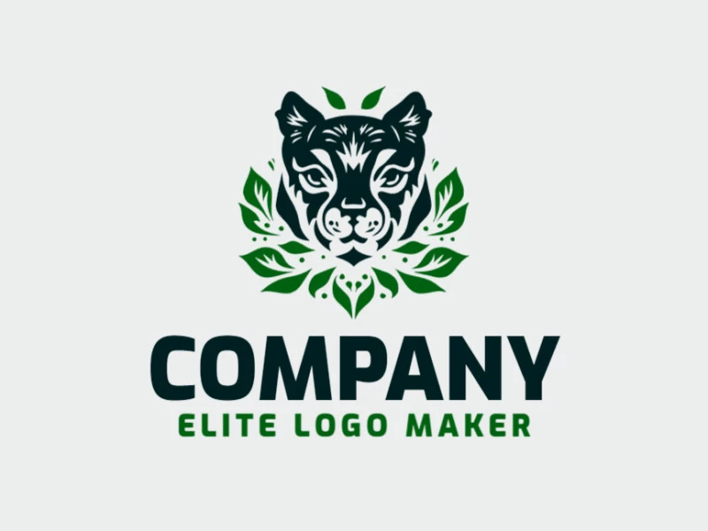 An abstract logo merging a panther head with leaves, symbolizing strength and nature's harmony in lush green hues.