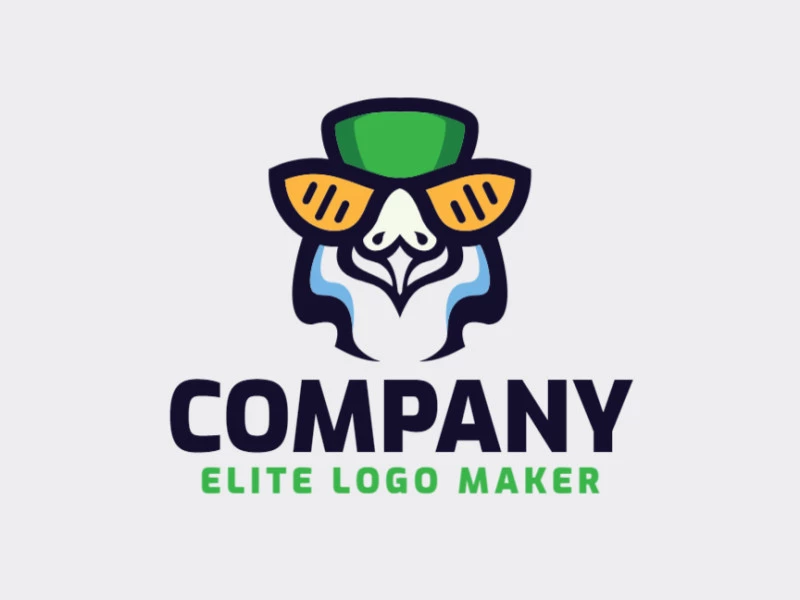 Mascot logo design in the shape of a parakeet composed of stylized shapes with yellow, black, green, and blue colors.