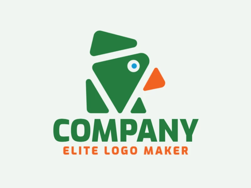 Logo with creative design, forming a parakeet with minimalist style and customizable colors.