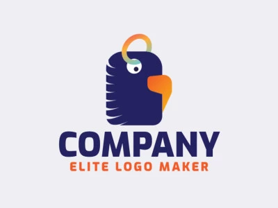 Logo available for sale in the shape of a parakeet combined with a tag with abstract style with green, blue, and orange colors.