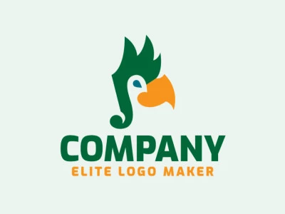 Minimalist logo in the shape of a parrot combined with a musical note composed of abstract shapes and refined design, the colors used in the logo are green and yellow.