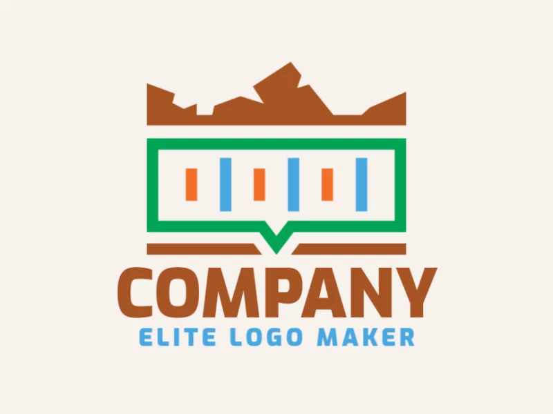 Double meaning logo design created with geometric shapes forming a Parthenon combined with a chat box with green, orange, brown, and blue colors.