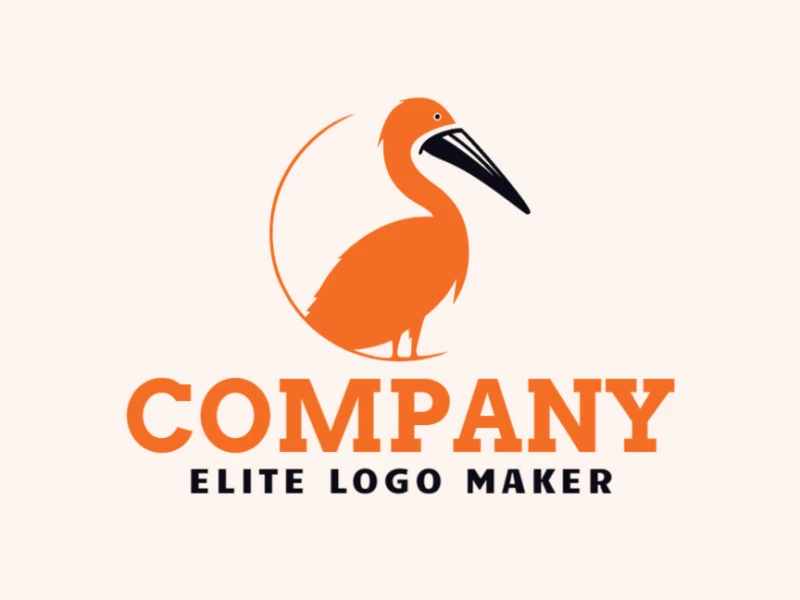 Customizable logo in the shape of a pelican with a minimalist style, the colors used was orange and black.