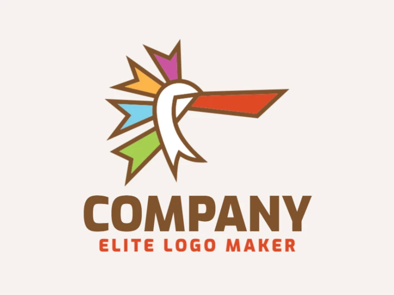 Creative logo in the shape of a pelican merged with flags with memorable design and stylized style, the colors used are brown, purple, green, blue, and orange.