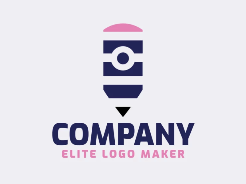 Simple logo composed of abstract shapes, forming a pencil combined with a camera, with blue, black, and pink colors.