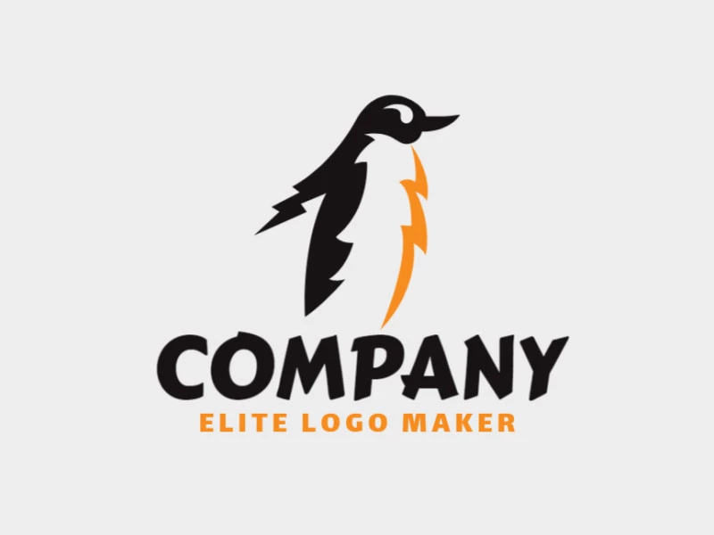 Animal logo design with the shape of a penguin combined with thunderbolt with black and yellow colors.