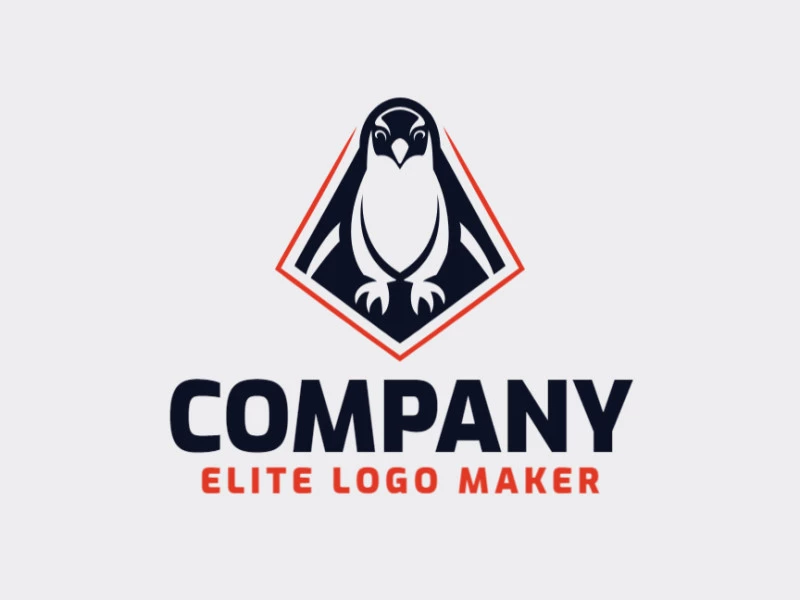 Logo template for sale in the shape of a penguin, the colors used were orange and black.