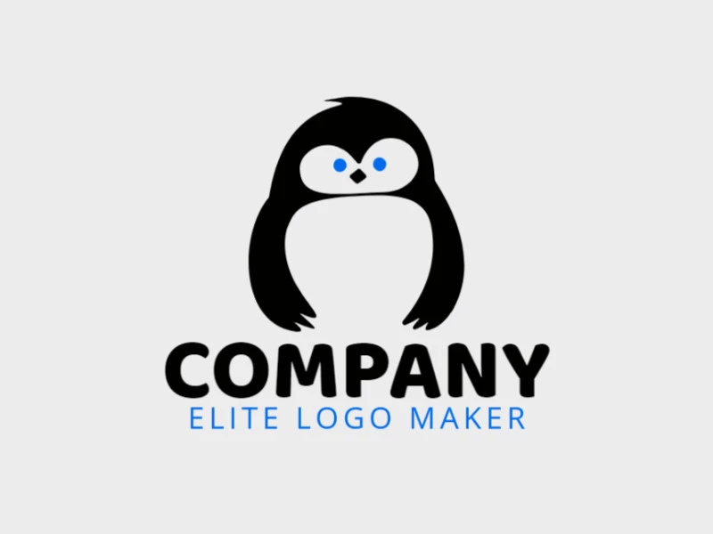 Simple logo composed of abstract shapes forming a penguin with blue and black colors.