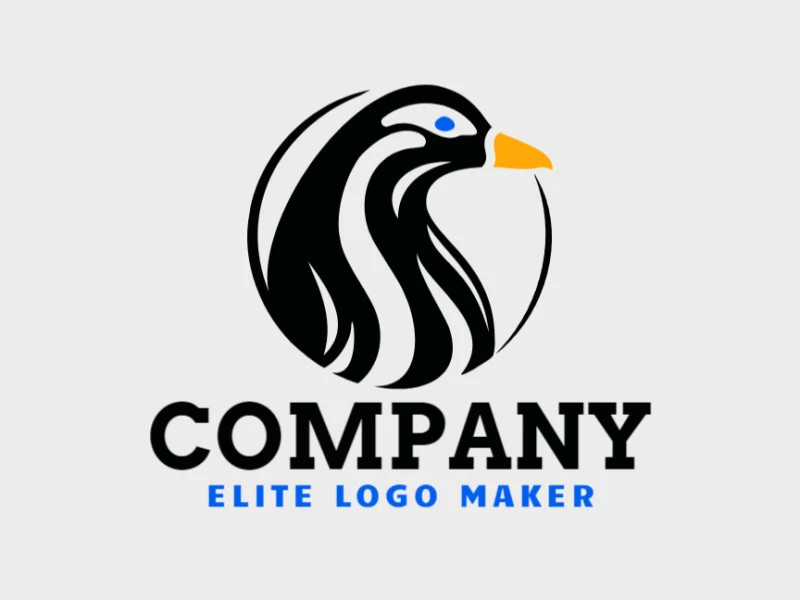 Abstract logo with a refined design forming a penguin, the colors used were blue, black, and yellow.