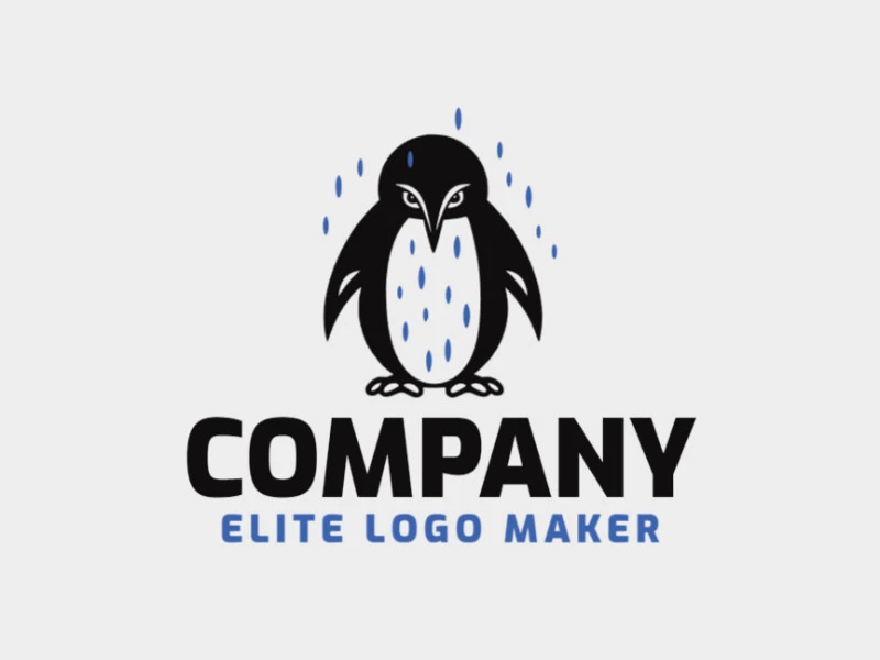 Logo with creative design, forming a penguin in the rain with abstract style and customizable colors.