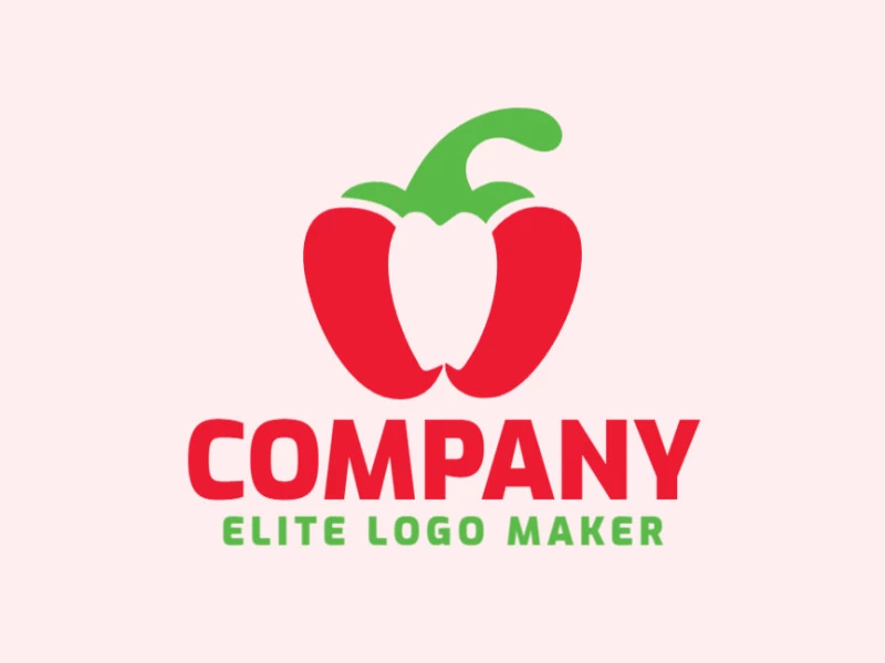 Customizable logo in the shape of a pepper with a minimalist style, the colors used were green and red.