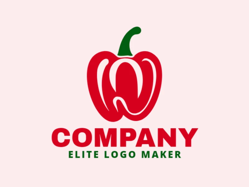 Minimalist logo with solid shapes forming a pepper with a refined design with red and dark green colors.