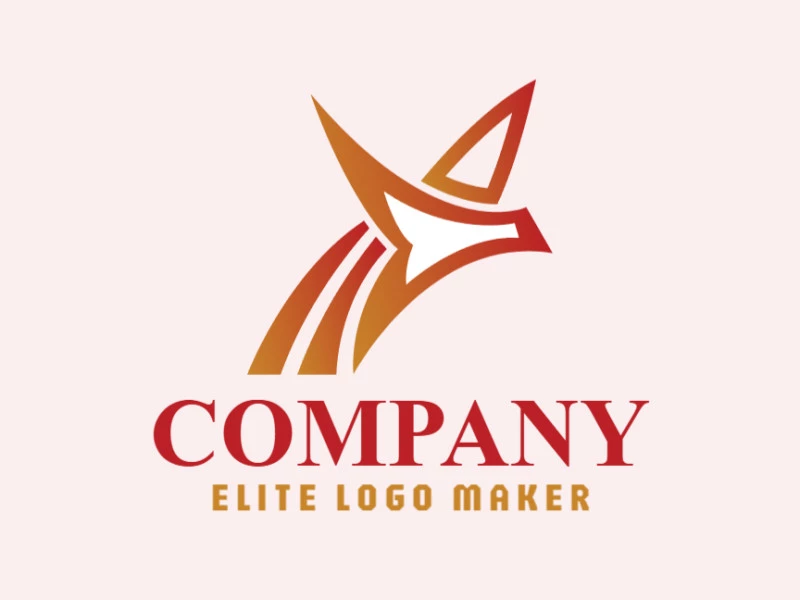 Minimalist logo design in the shape of a flying phoenix composed of simples shapes with red and orange colors.