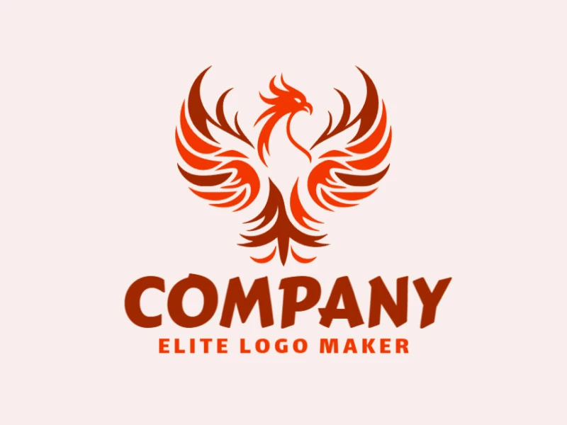 An abstract phoenix design in vibrant orange and dark red, symbolizing rebirth and transformation for a powerful logo.