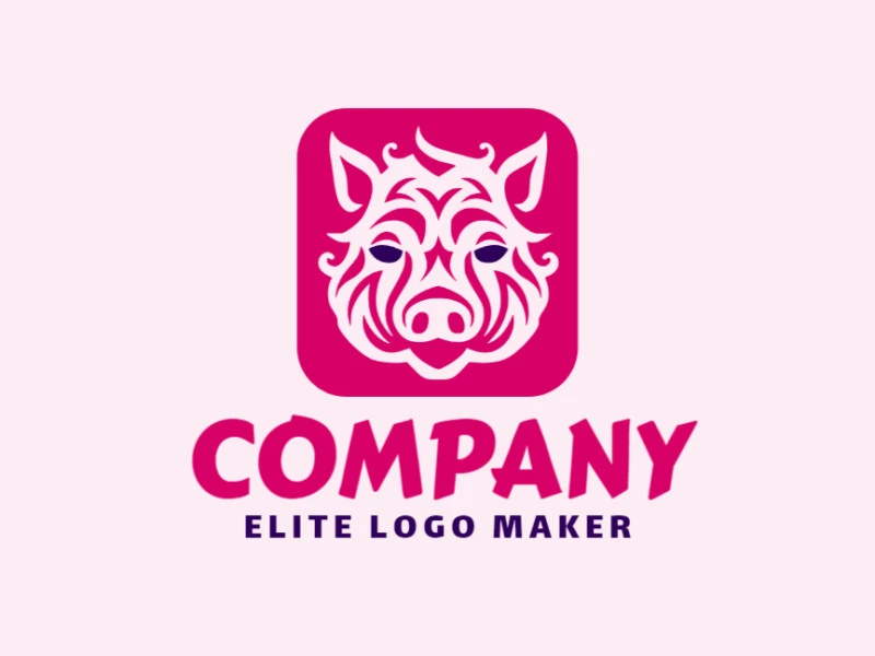 Ornamental logo with solid shapes forming a pig with a refined design with pink and dark blue colors.