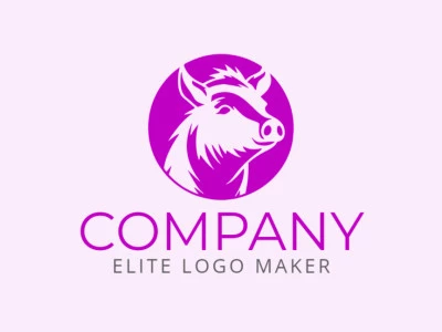 A circular logo created with abstract shapes forming a pig with the color pink.