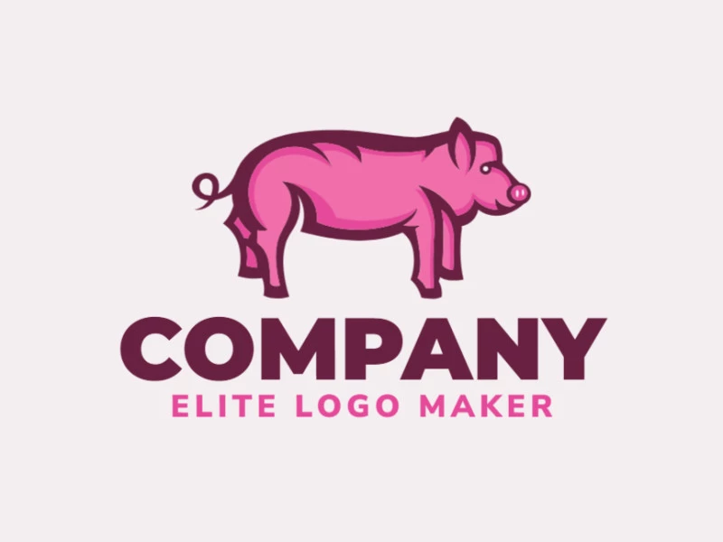 Animal mascot logo in the shape of a pig composed of abstracts shapes with pink colors.