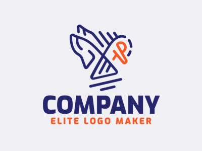 Template logo in the shape of a pigeon with multiple lines design with blue and orange colors.