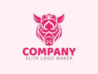 Adaptable logo in the shape of a Pig's head with an abstract style, the color used was pink.