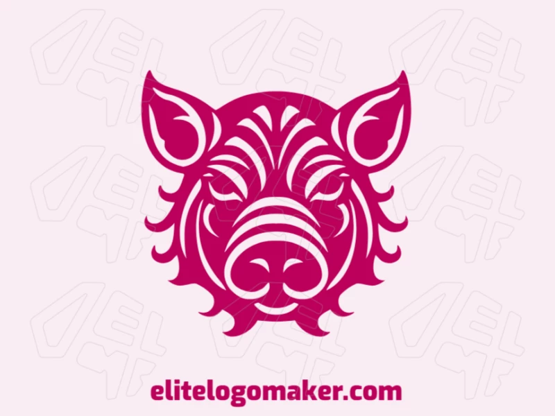 A symmetric logo design in the shape of a pig's head, featuring the colors pink. Perfect for any branding that needs a bit of quirkiness!