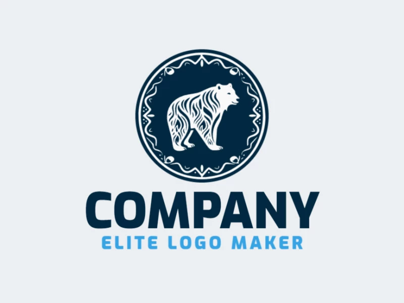 Customizable logo in the shape of a polar bear with an circular style, the colors used was blue and white.