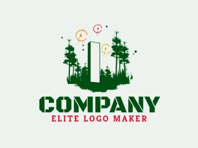 Customizable logo in the shape of a portal composed of an abstract style with green, orange, and red colors.