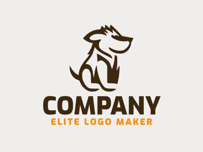 Vector logo in the shape of a puppy with abstract style and brown color.