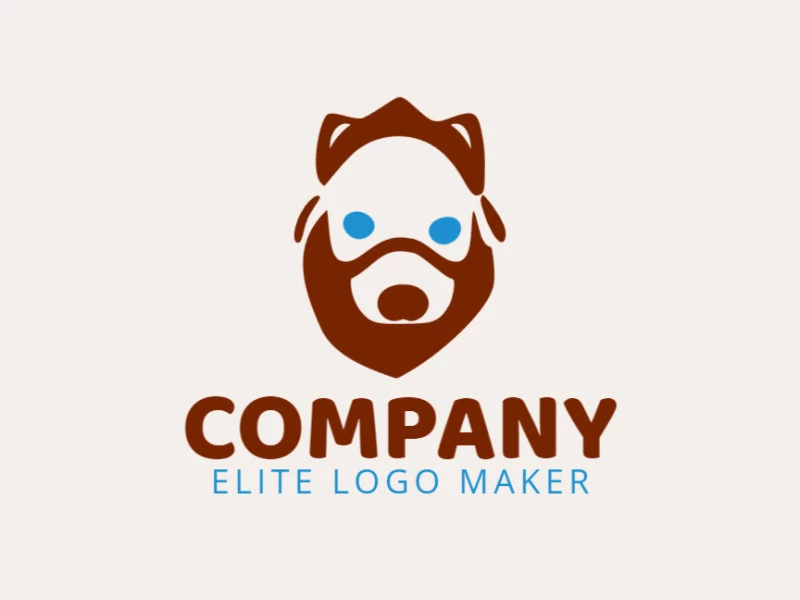 Template logo in the shape of a puppy with abstract design with blue and brown colors.