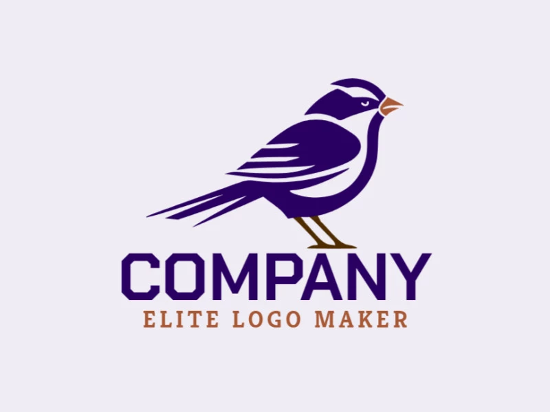 Logo available for sale in the shape of a purple bird with abstract style with brown, purple, and dark yellow colors.