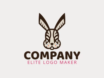 Customizable logo in the shape of a rabbit composed of a symmetric style with blue, brown, orange, and beige colors.