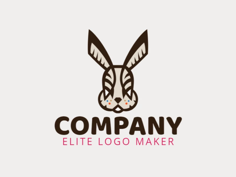 Customizable logo in the shape of a rabbit composed of a symmetric style with blue, brown, orange, and beige colors.