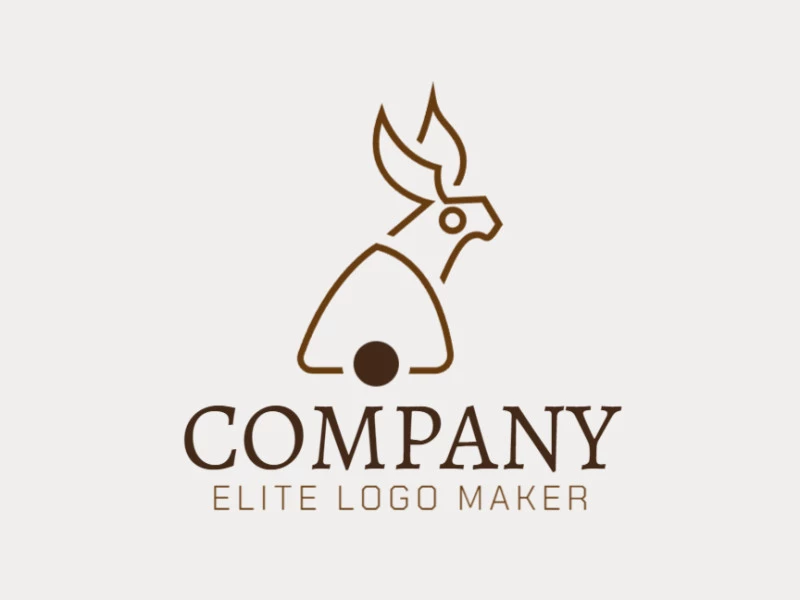 Simple logo composed of abstract shapes forming a rabbit with the color brown.